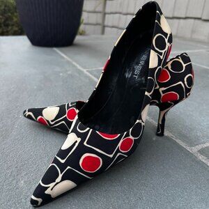 Nine West Halimar Fabric Black Multi Heels Pumps Women Pointed Toe - Size 8.5